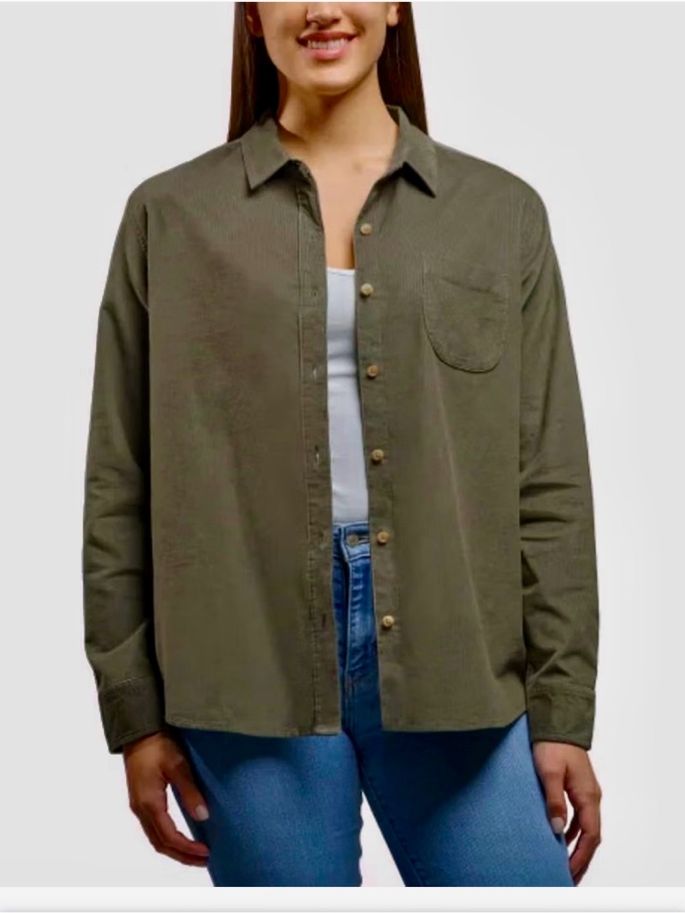 JACHS Girlfriend Mini Corduroy Button Down Shacket Olive Green XXL NWOT